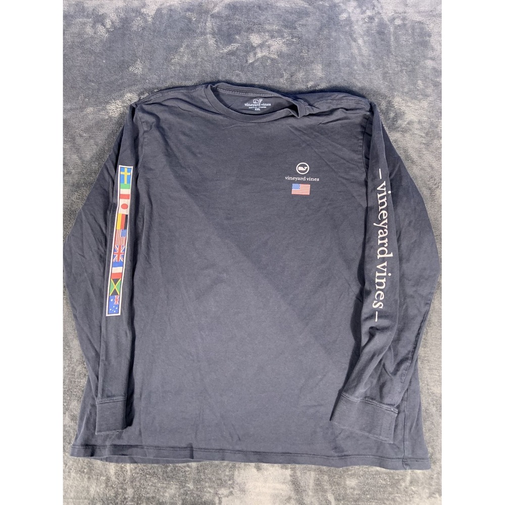 Vineyard Vines Men XXL Flags of the World Whale Logo Long Sleeve T-Shirt Navy